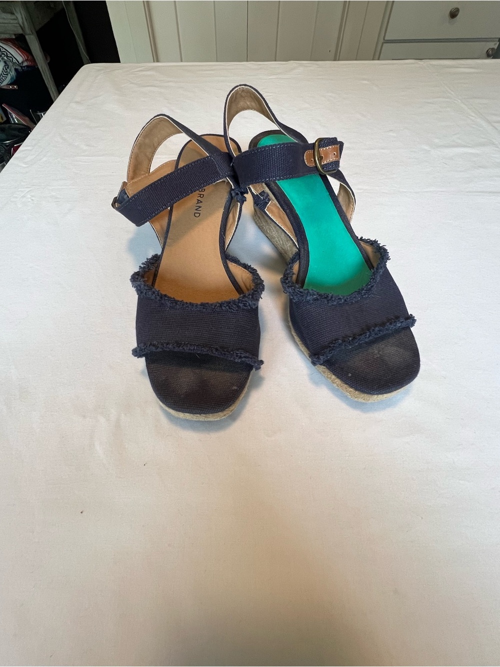 Lucky Brand Navy Blue Canvas Mindra Espadrille Wedge Sandals Sz 8.5